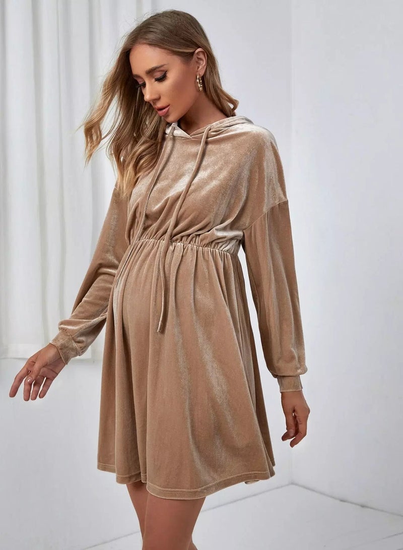 Maternity Drop Shoulder Drawstring Hoodie Dress - Image 3