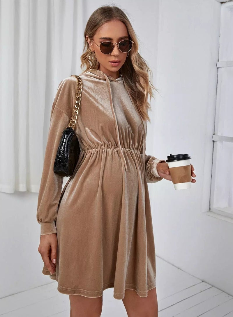 Maternity Drop Shoulder Drawstring Hoodie Dress - Image 4