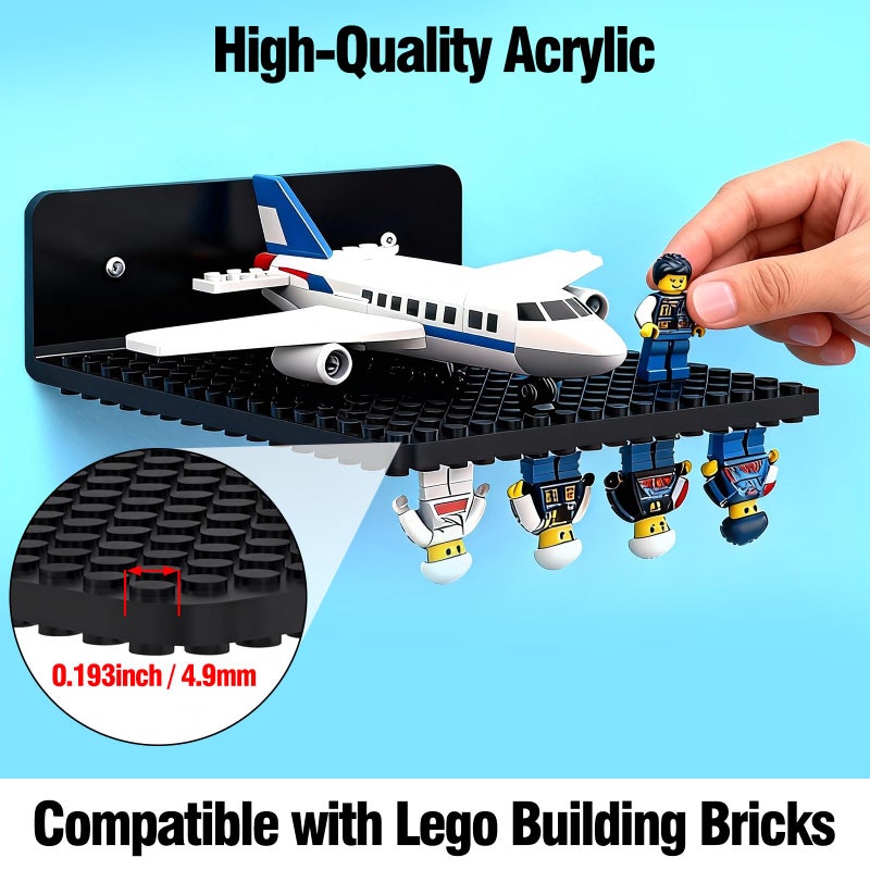 WSBXBB 4 Pack Shelves Floating for Lego Building Bricks, Dualâ€‘Sided 16x16 Studs for Lego Brick, Floating Shelves for Wall, Storage, Shelf & Display Case Wall Mount Compatible with Most Building Bricks(Black) - Image 2