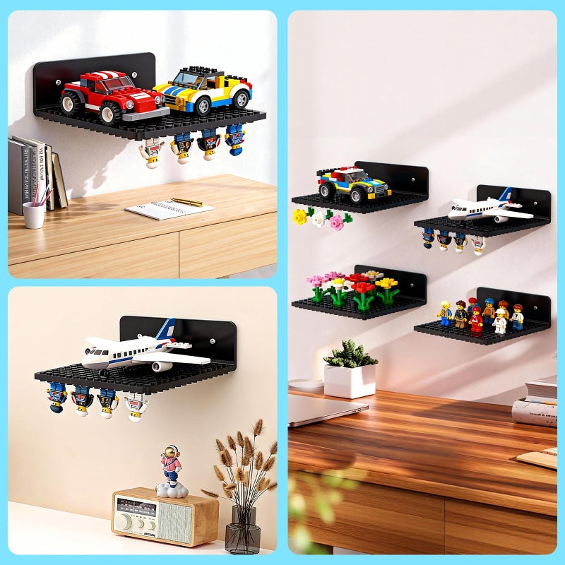 WSBXBB 4 Pack Shelves Floating for Lego Building Bricks, Dualâ€‘Sided 16x16 Studs for Lego Brick, Floating Shelves for Wall, Storage, Shelf & Display Case Wall Mount Compatible with Most Building Bricks(Black) - Image 5