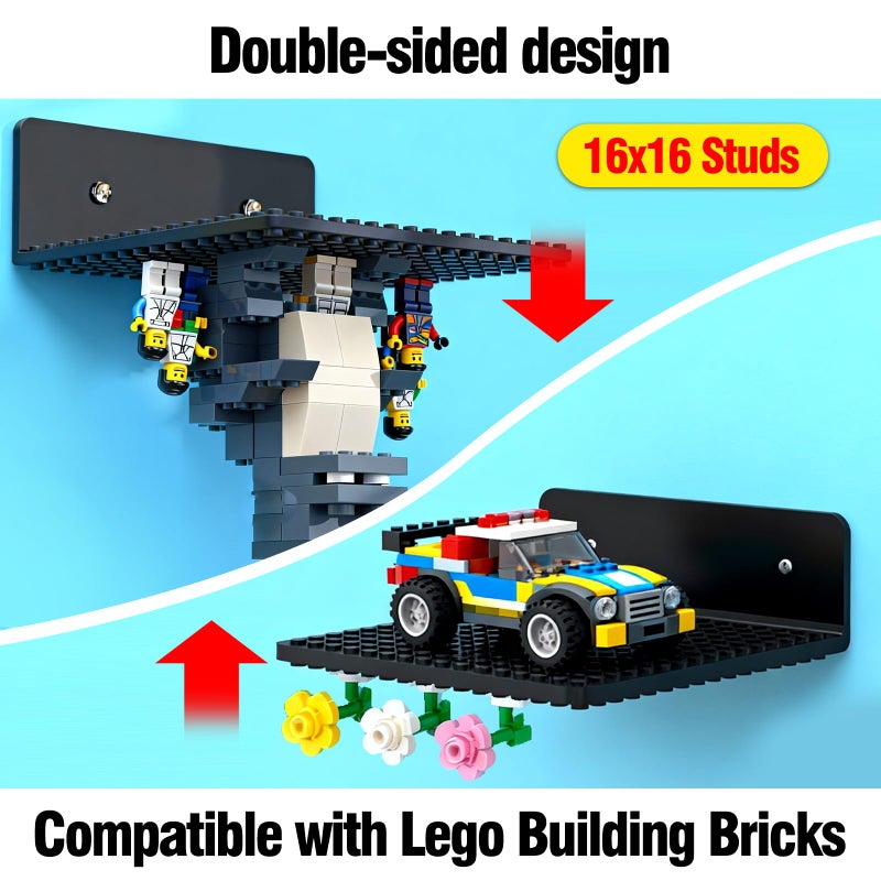 WSBXBB 4 Pack Shelves Floating for Lego Building Bricks, Dualâ€‘Sided 16x16 Studs for Lego Brick, Floating Shelves for Wall, Storage, Shelf & Display Case Wall Mount Compatible with Most Building Bricks(Black) - Image 3