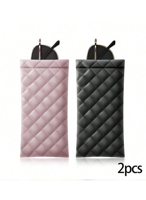 2-Piece Portable Eyeglasses Case, Soft Faux Leather Sunglasses Bag, Portable Phone and Sunglasses Holder,Traveler Bag for Necessary Accessories