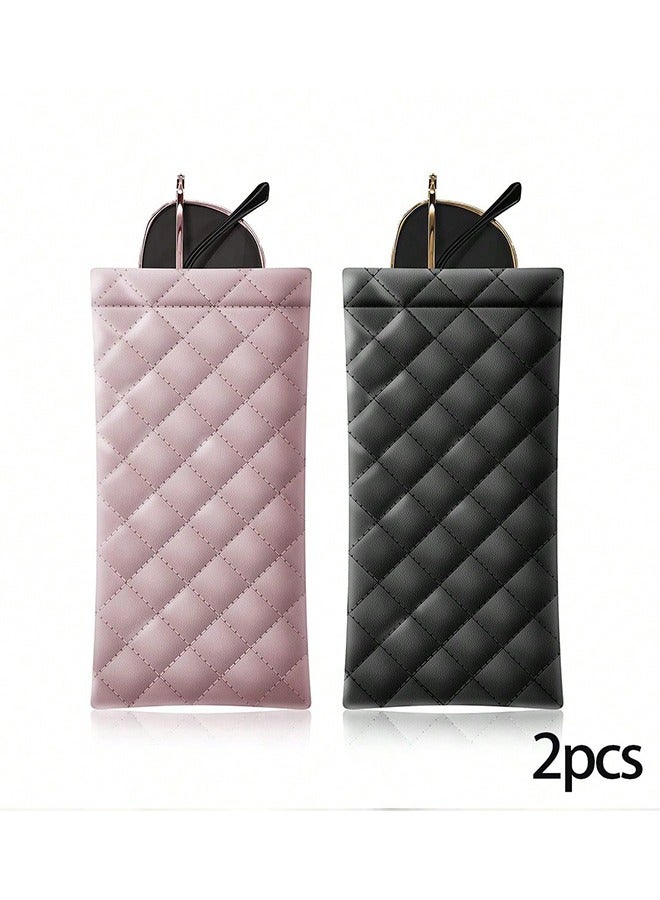 2-Piece Portable Eyeglasses Case, Soft Faux Leather Sunglasses Bag, Portable Phone and Sunglasses Holder,Traveler Bag for Necessary Accessories