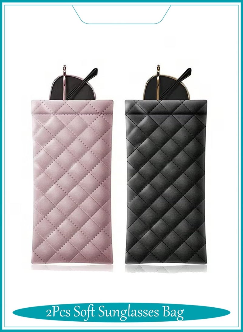 MIKO 2Pcs Glasses Case, Sunglasses Pouch, Eyewear Organizer Soft PU Leather with Self Closing Squeeze for Women and Men (Black and Pink) - Image 1