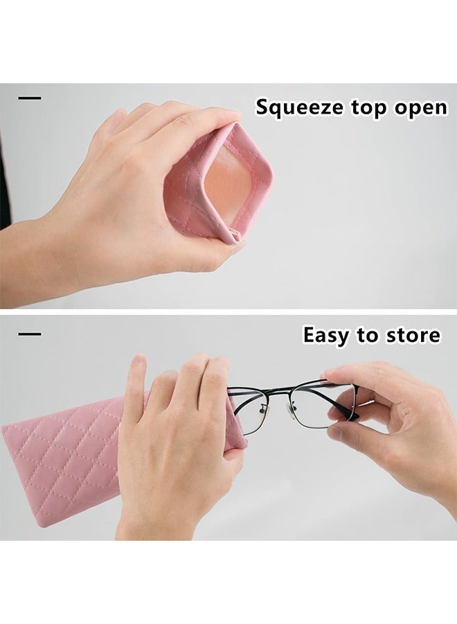 MIKO 2Pcs Glasses Case, Sunglasses Pouch, Eyewear Organizer Soft PU Leather with Self Closing Squeeze for Women and Men (Black and Pink) - Image 3