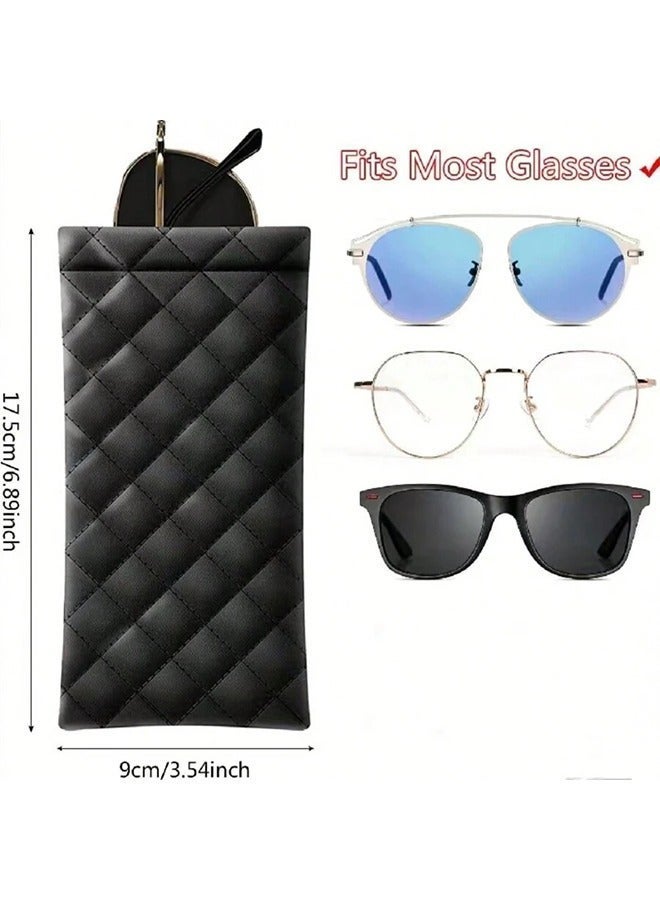 MIKO 2Pcs Glasses Case, Sunglasses Pouch, Eyewear Organizer Soft PU Leather with Self Closing Squeeze for Women and Men (Black and Pink) - Image 2
