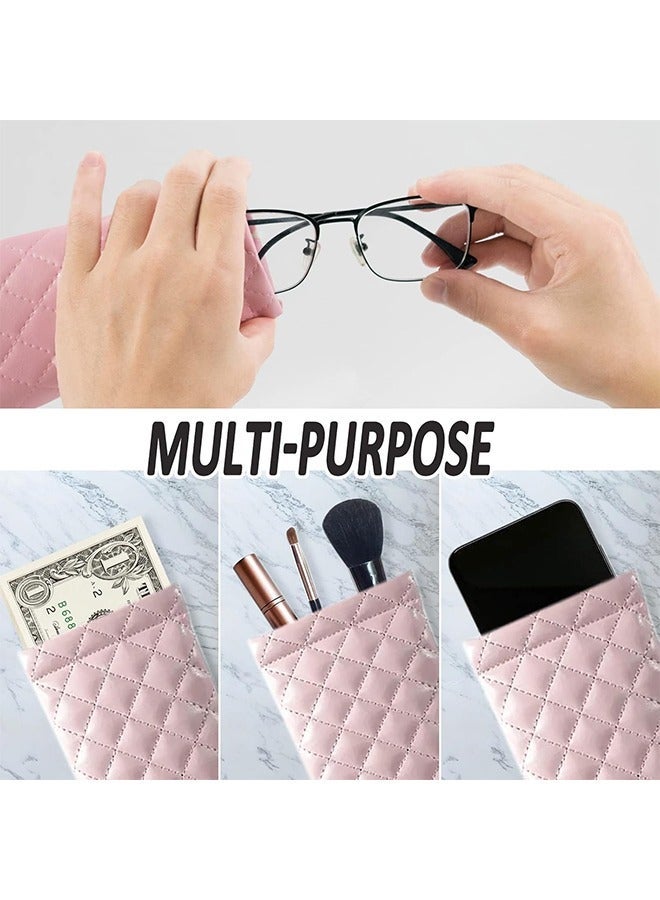 MIKO 2Pcs Glasses Case, Sunglasses Pouch, Eyewear Organizer Soft PU Leather with Self Closing Squeeze for Women and Men (Black and Pink) - Image 4