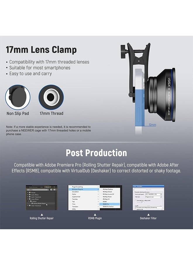 Neewer NEEWER PRO 1.55x Anamorphic Phone Lens with Blue Flare, 17mm Lens Clamp and 72mm Lens Filter Adapter Ring, Compatible with iPhone Samsung, Cinematic Wide Screen and Pro Video Effects, LS-43 PRO  - Image 5