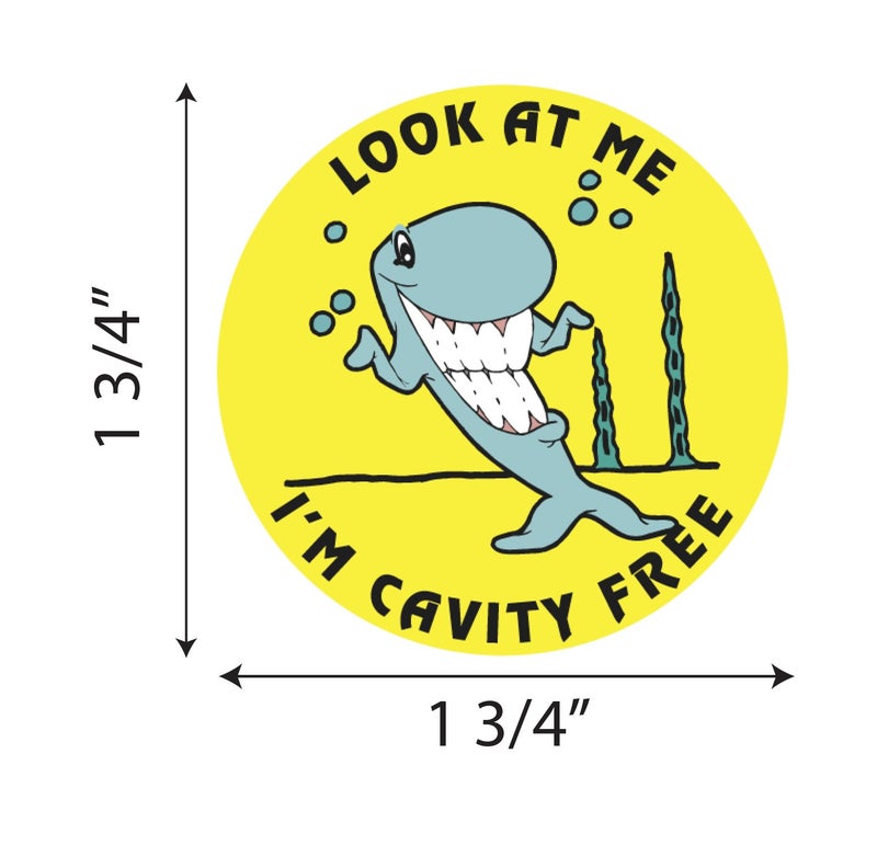 Tabbies Children's Sticker 1-3/4" Circle, 'I’m Cavity Free' Yellow with A Whale, 100 Stickers/Roll, Healthcare, Dentist (20010) - Image 2