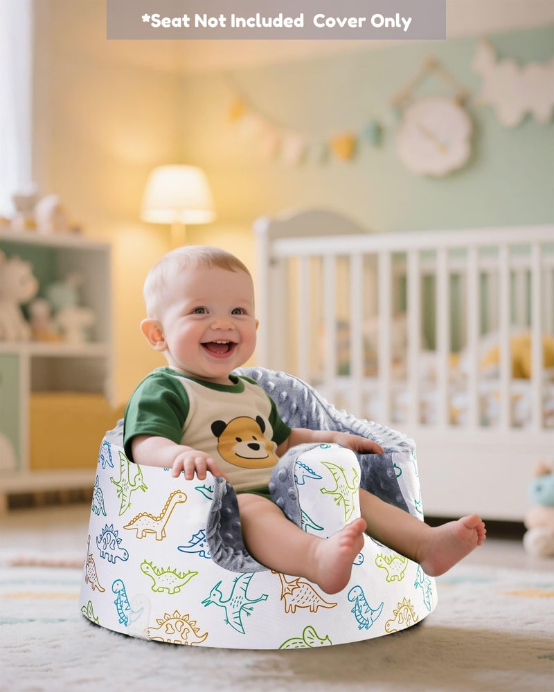 BOMOLOUR Seat Cover Compatible with Bumbo and Nuby Seat, Removable Breathable Baby Floor Seat Cover for Boys and Girls, Seat Not Included (Gray Dinosaur) - Image 2