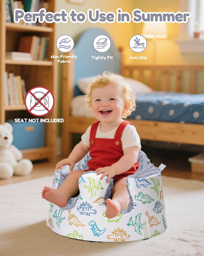 BOMOLOUR Seat Cover Compatible with Bumbo and Nuby Seat, Removable Breathable Baby Floor Seat Cover for Boys and Girls, Seat Not Included (Gray Dinosaur) - Image 5