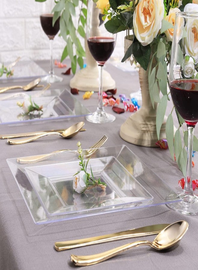 WDF 60PCS Clear Plastic Plates-9.5inch Square Disposable Plates - Premium Square Plastic Dinner Plates-Clear Dinner Plates Perfect for Wedding & Parties - Image 4