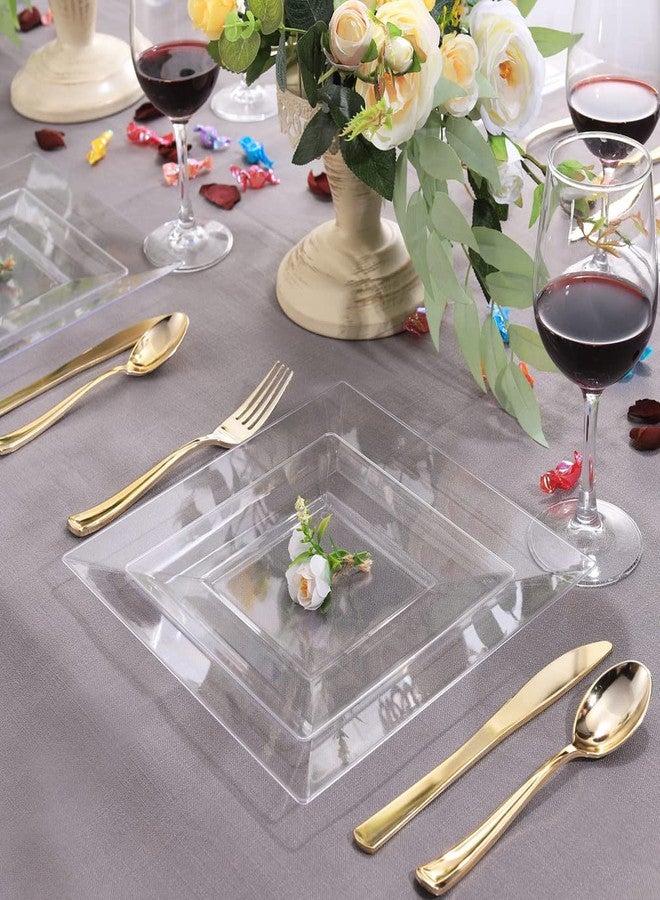 WDF 60PCS Clear Plastic Plates-9.5inch Square Disposable Plates - Premium Square Plastic Dinner Plates-Clear Dinner Plates Perfect for Wedding & Parties - Image 5