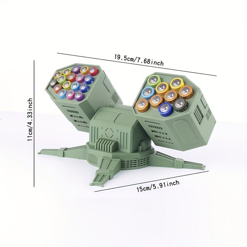 Army Green Battery Storage Box Holds 10 AA and 17 AAA Batteries Household Battery Organizer Decorative Piece for Home Office or Store - Image 2