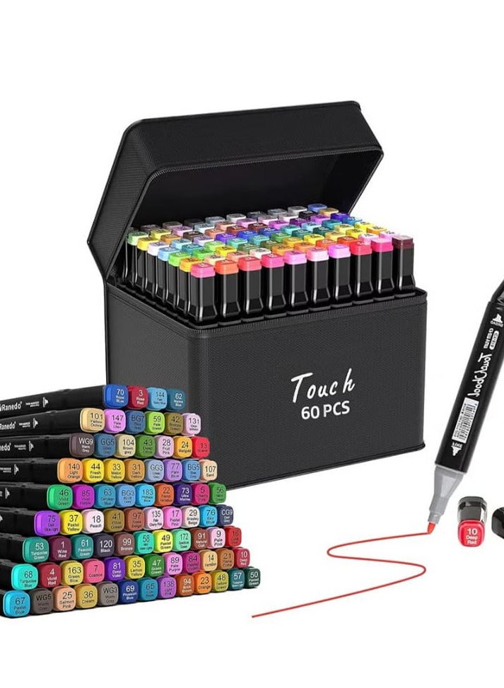 Gelante Permanent Art Markers Set, 60 Colors for Graphic Drawing, Dual Tips for Graffiti Design, Adult Coloring, Shading, Multi-Color Chisel Swift. - Image 1
