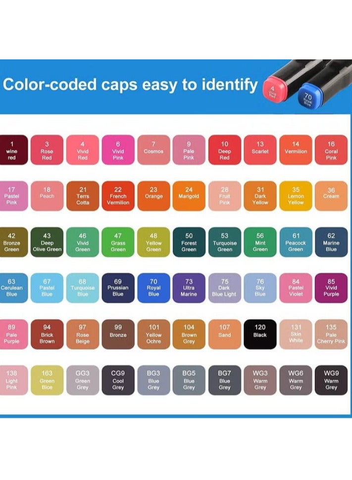 Gelante Permanent Art Markers Set, 60 Colors for Graphic Drawing, Dual Tips for Graffiti Design, Adult Coloring, Shading, Multi-Color Chisel Swift. - Image 3