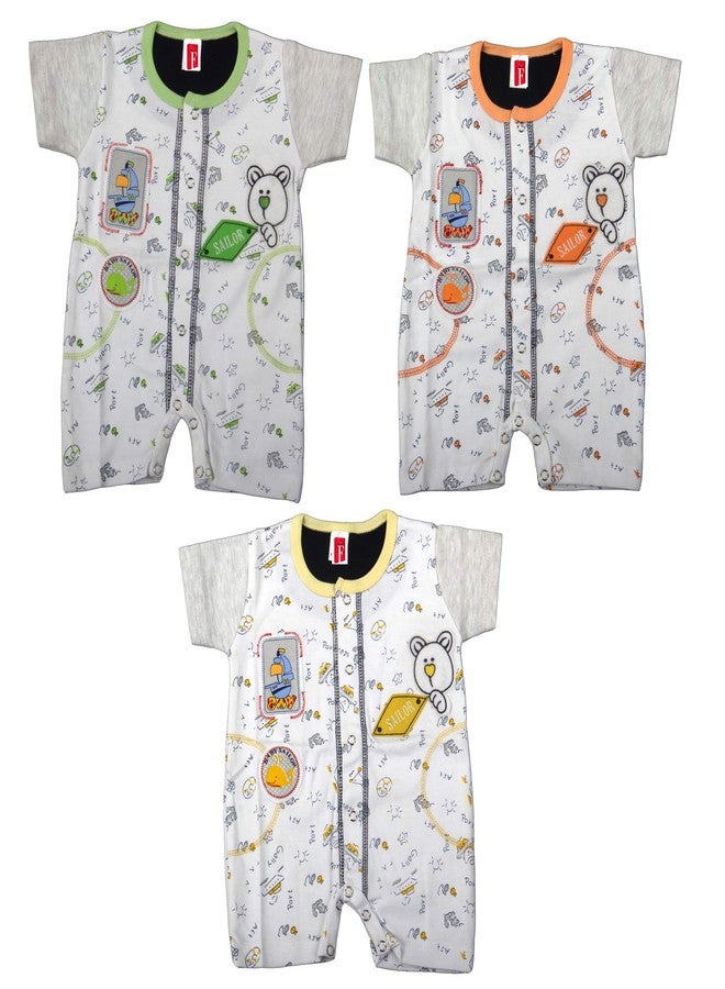 favism Pure Ultra Soft Cotton New Born Baby Rompers Pack of 3 pcs, Yellow, Orange, Green, Size 9-12 Months, Unisex - Image 1