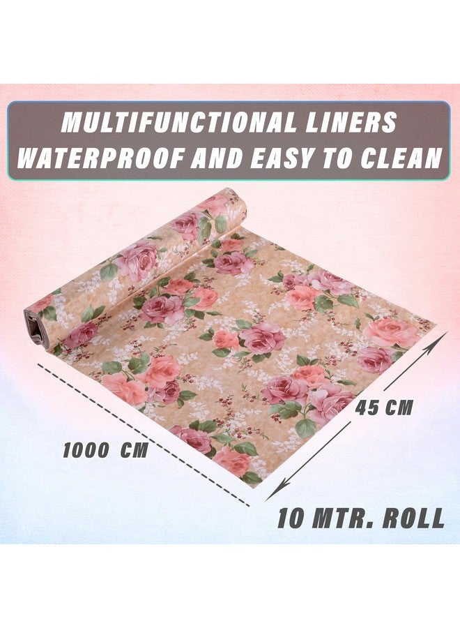 Kuber Industries Shelf Liner | PVC Kitchen Cabinet Shelf Mat | Shelf Mat for Drawer Organizer | Fridge Mat | Table Placemat | Flower Design Wardrobe Mat | 10 Meter | Beige