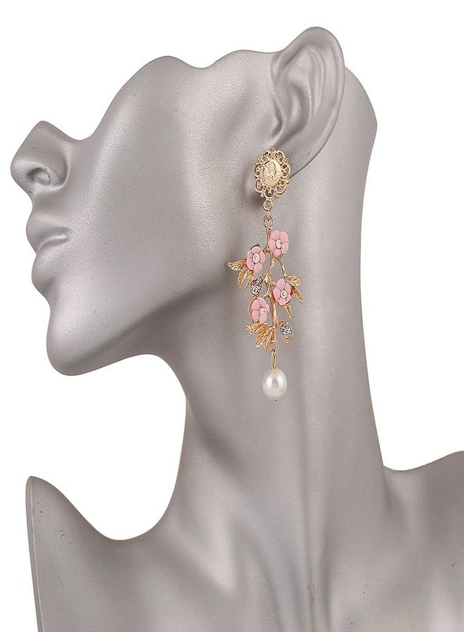 Shining Diva Cinderella Collection By Shining Diva Fancy Pink Flower & Golden Hanging Earrings For Girls(7270er) - Image 4