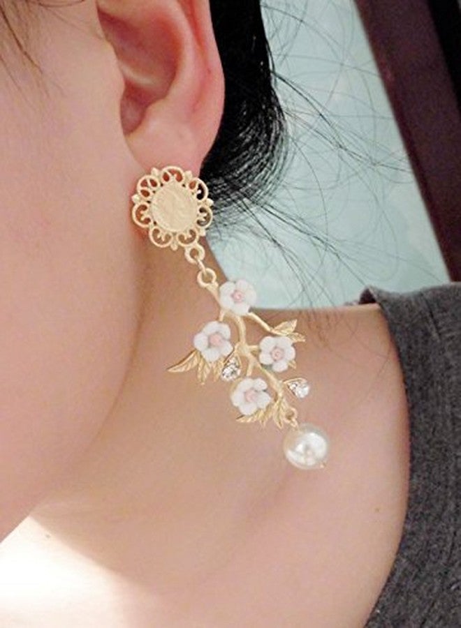 Shining Diva Cinderella Collection By Shining Diva Fancy Pink Flower & Golden Hanging Earrings For Girls(7270er) - Image 3