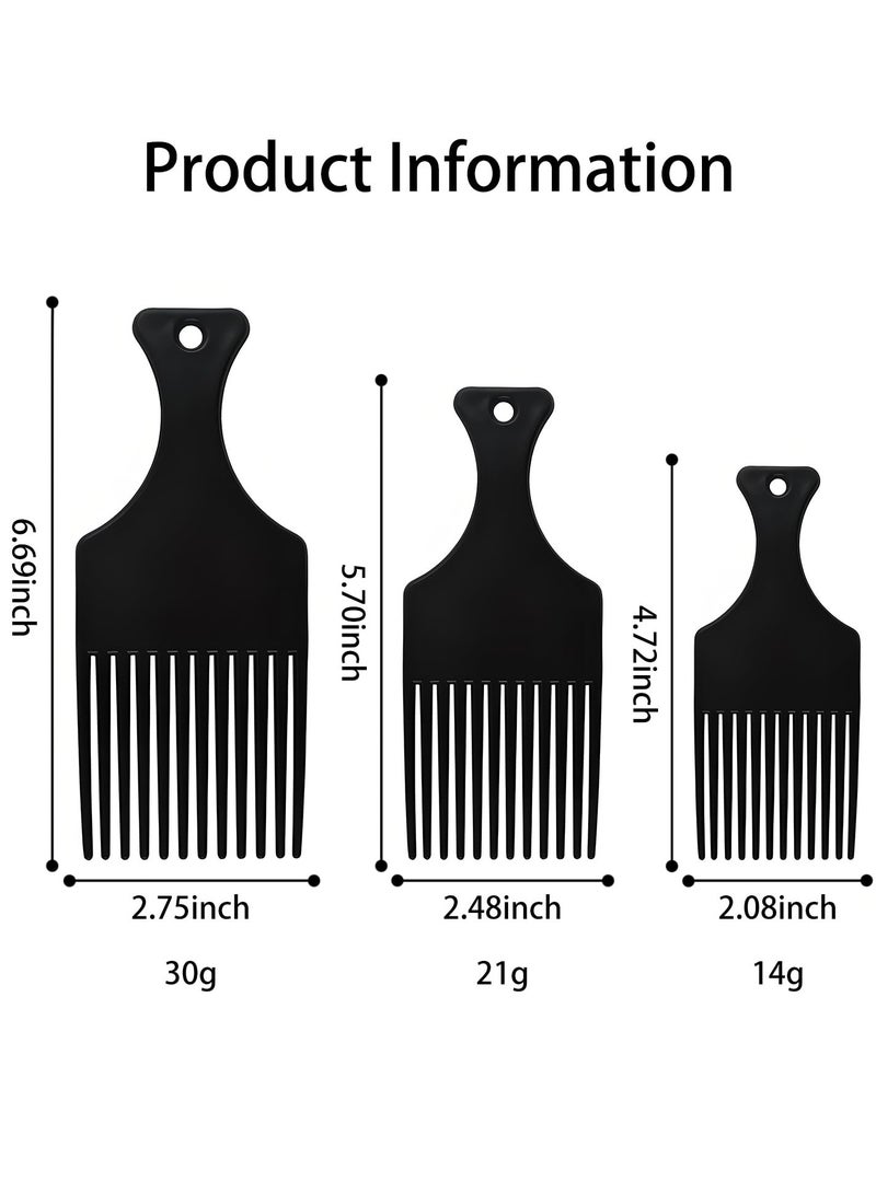 3 Pack Plastic Afro Pick Lift Hair Comb, Wide-Tooth Detangling Styling Comb, Ideal for Wigs, Curly & Thick Hair, Barber & Hairdresser Tool (Black) - Image 5