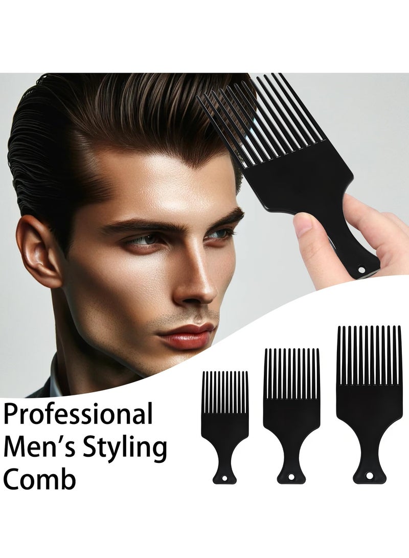 3 Pack Plastic Afro Pick Lift Hair Comb, Wide-Tooth Detangling Styling Comb, Ideal for Wigs, Curly & Thick Hair, Barber & Hairdresser Tool (Black) - Image 1