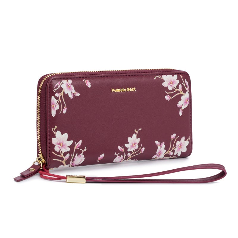 Pomelo Best Womens Wallet RFID Blocking Leather Multi Credit Card Large Capacity Zip Around Wallets Clutch Wristlet Travel Long Purse for Lady Red - Image 1