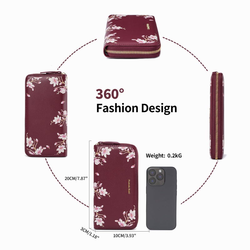 Pomelo Best Womens Wallet RFID Blocking Leather Multi Credit Card Large Capacity Zip Around Wallets Clutch Wristlet Travel Long Purse for Lady Red - Image 5