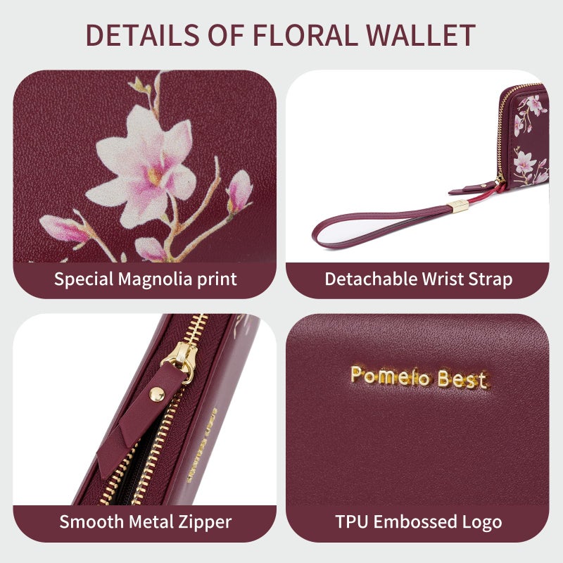 Pomelo Best Womens Wallet RFID Blocking Leather Multi Credit Card Large Capacity Zip Around Wallets Clutch Wristlet Travel Long Purse for Lady Red - Image 3