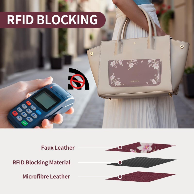 Pomelo Best Womens Wallet RFID Blocking Leather Multi Credit Card Large Capacity Zip Around Wallets Clutch Wristlet Travel Long Purse for Lady Red - Image 4