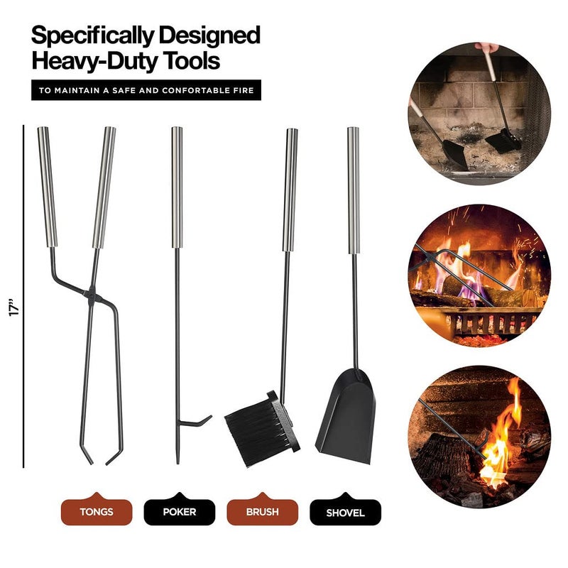 Home-it HOME IT Firewood Rack Indoor Outdoor - 2-Tier Firewood Holder with Fireplace Tools Set, Brush, Shovel, Poker, Tongs - Waterproof Steel Pipe Log Holder, Black Stove Wrought Iron - 17x12x29 - Image 2
