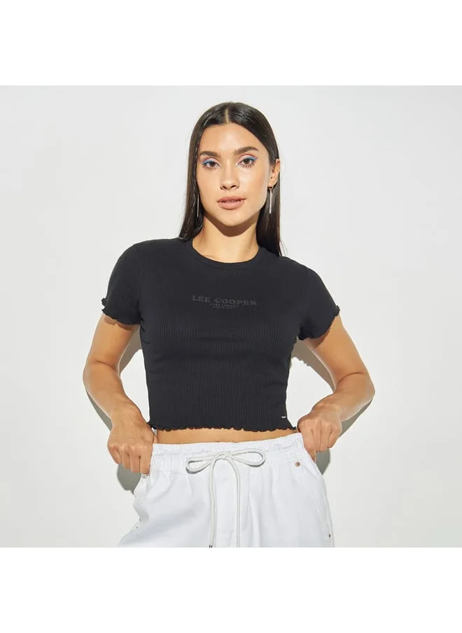 Lee Cooper Lee Cooper Ribbed Crop T-shirt with Crew Neck and Short Sleeves
