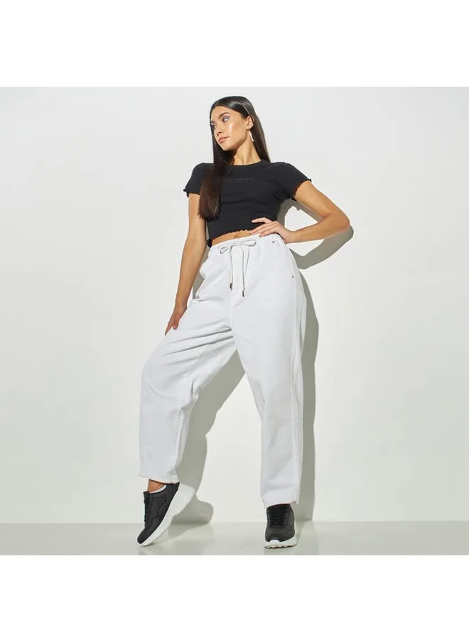 Lee Cooper Lee Cooper Ribbed Crop T-shirt with Crew Neck and Short Sleeves