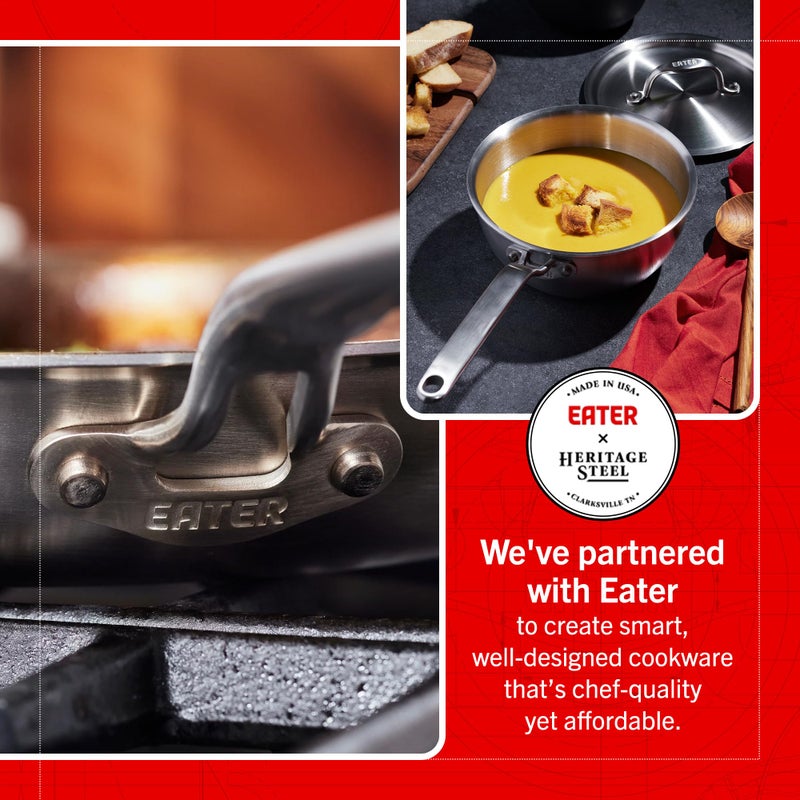 Heritage Steel x Eater 2 Quart Saucier | Made in USA | 5-Ply Fully Clad Stainless Steel Saucier Pan | Stay Cool Handle Design | Induction Compatible | Non-Toxic Saucier | Cook like an Eater - Image 2