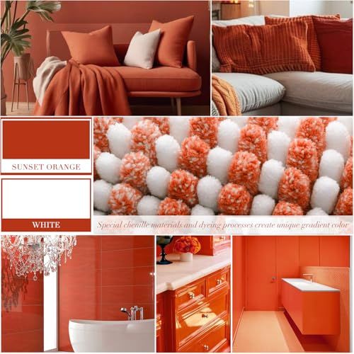 BSICPRO Bathroom Rugs and Mats Sets, 2 Piece Thick Absorbent Chenille Bath Mat Rug Set Non Slip, Soft Shaggy Bath Room Floor Mats for Bathroom, Machine Washable (Sunset Orange, 20" x 47" Plus 16" x 24") - Image 3