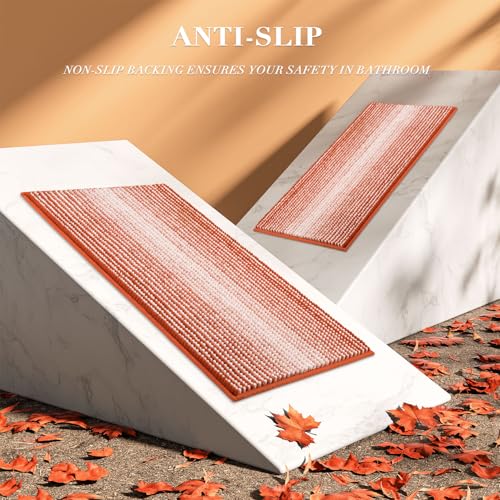 BSICPRO Bathroom Rugs and Mats Sets, 2 Piece Thick Absorbent Chenille Bath Mat Rug Set Non Slip, Soft Shaggy Bath Room Floor Mats for Bathroom, Machine Washable (Sunset Orange, 20" x 47" Plus 16" x 24") - Image 5