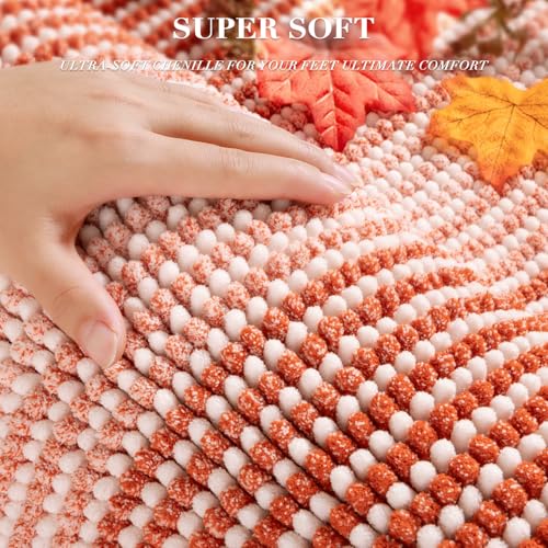 BSICPRO Bathroom Rugs and Mats Sets, 2 Piece Thick Absorbent Chenille Bath Mat Rug Set Non Slip, Soft Shaggy Bath Room Floor Mats for Bathroom, Machine Washable (Sunset Orange, 20" x 47" Plus 16" x 24") - Image 2
