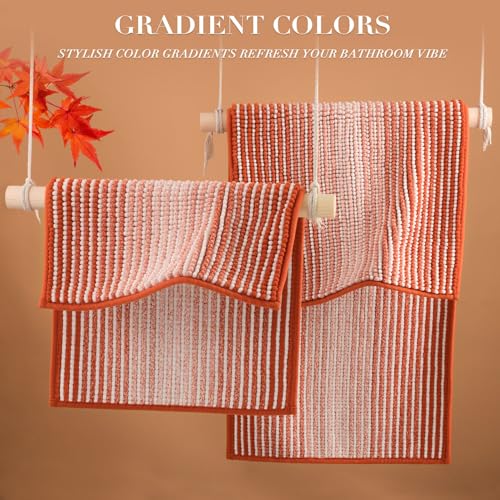 BSICPRO Bathroom Rugs and Mats Sets, 2 Piece Thick Absorbent Chenille Bath Mat Rug Set Non Slip, Soft Shaggy Bath Room Floor Mats for Bathroom, Machine Washable (Sunset Orange, 20" x 47" Plus 16" x 24") - Image 4