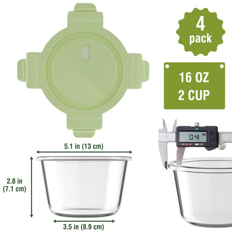 Freshmage 16oz Glass Meal Prep Containers, Airtight 2 Cup Glass Storage Containers with Lids, Heat-Resistant BPA-Free Borosilicate Glass Soup Container for Leftover, Microwave, Dishwasher&Freezer Safe (4 Packs) - Image 3