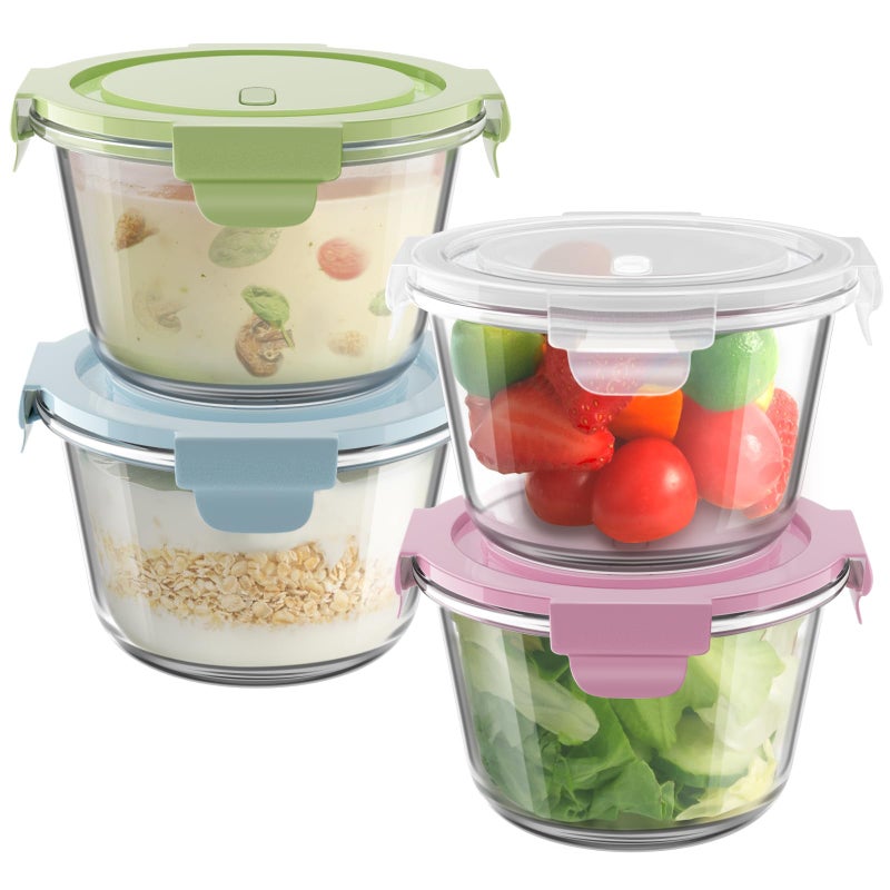 Freshmage 16oz Glass Meal Prep Containers, Airtight 2 Cup Glass Storage Containers with Lids, Heat-Resistant BPA-Free Borosilicate Glass Soup Container for Leftover, Microwave, Dishwasher&Freezer Safe (4 Packs) - Image 1