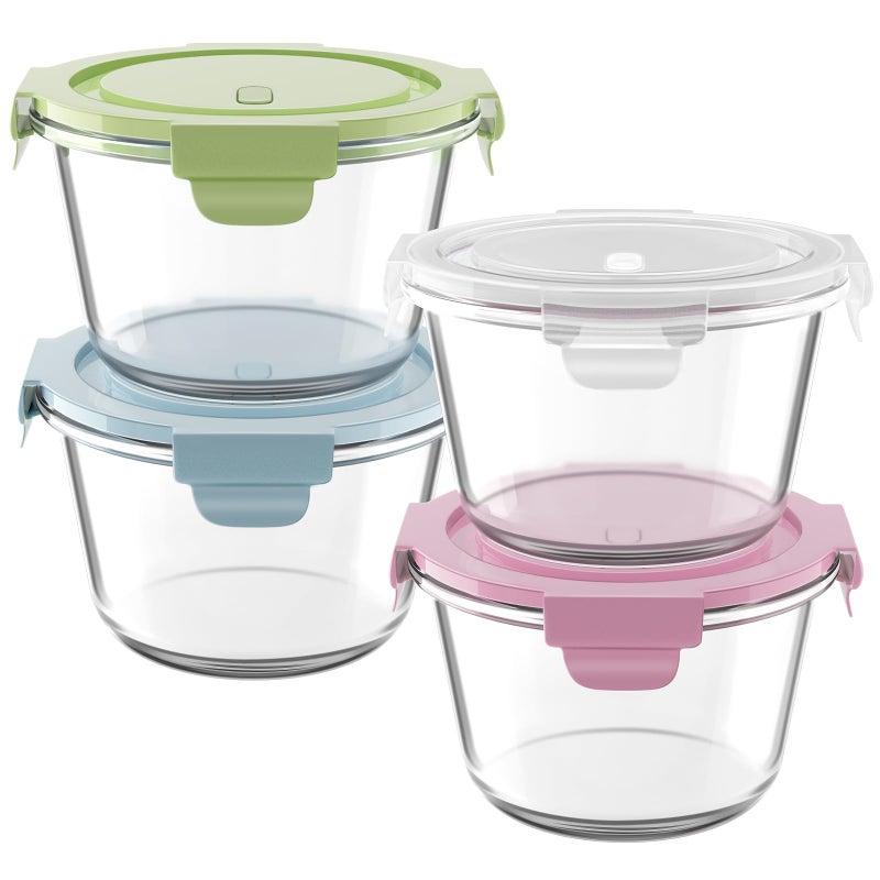 Freshmage 16oz Glass Meal Prep Containers, Airtight 2 Cup Glass Storage Containers with Lids, Heat-Resistant BPA-Free Borosilicate Glass Soup Container for Leftover, Microwave, Dishwasher&Freezer Safe (4 Packs) - Image 2