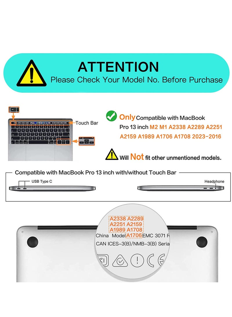 جراب MacBook Pro مقاس 13 بوصة 2023/2022/2021/2020-2016 M2 M1 A2338 A2251 A2289 A2159 A1989 A1708 A1706 مع / بدون شريط اللمس غطاء بلاستيكي صلب - Image 3