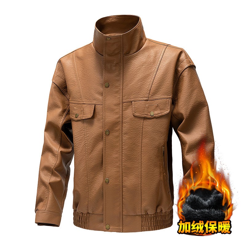 American Style Retro Leather Men'S Winter New Arrival Fleece-Lined Leather Casual Loose Jacket Jacket For Men - Image 1