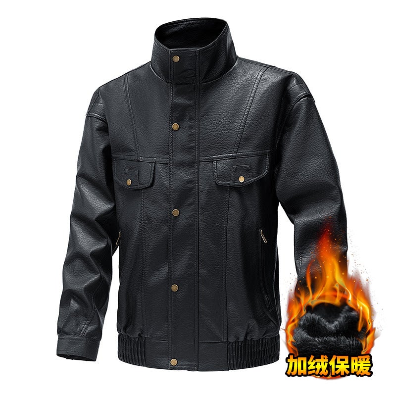 American Style Retro Leather Men'S Winter New Arrival Fleece-Lined Leather Casual Loose Jacket Jacket For Men - Image 3