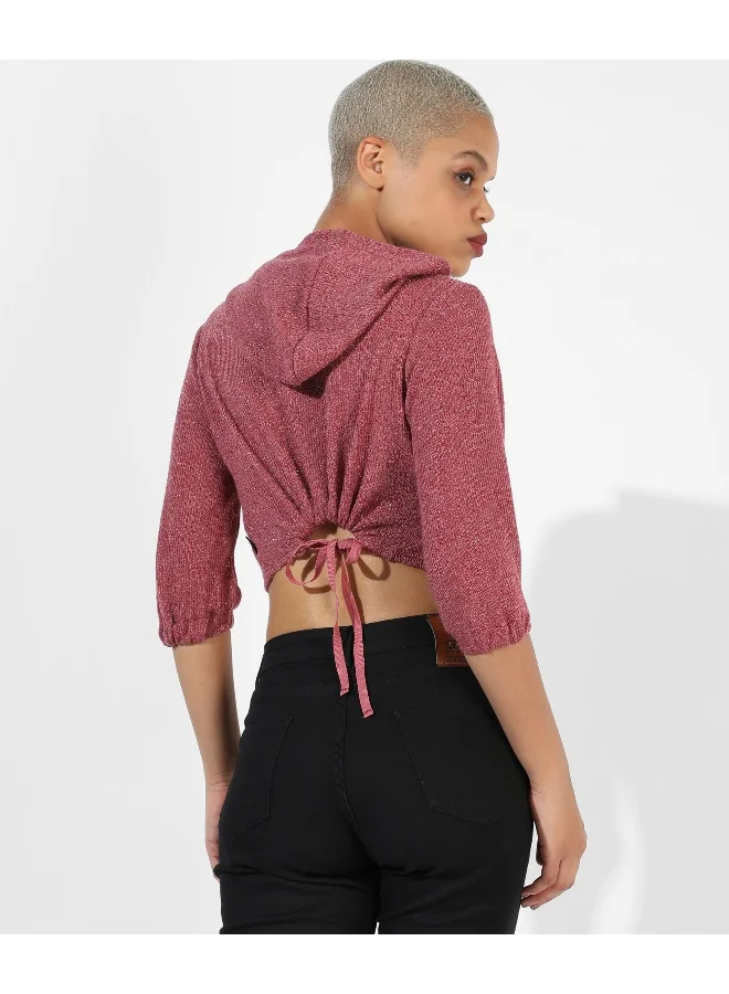 Campus Sutra Women's Pink Textured Regular Fit Top