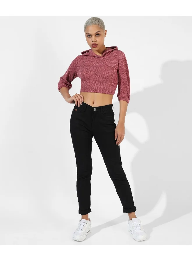Campus Sutra Women's Pink Textured Regular Fit Top