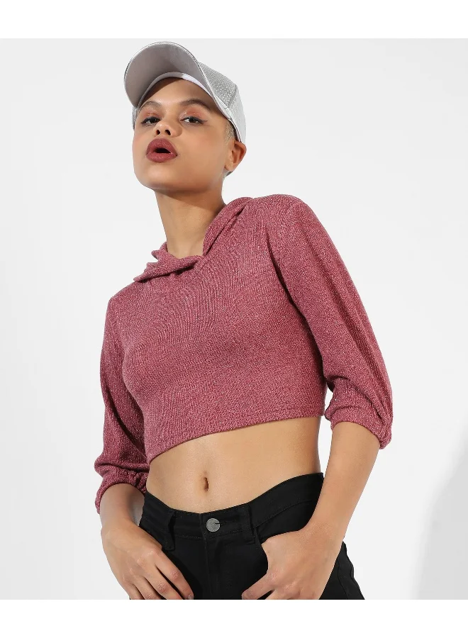 Campus Sutra Women's Pink Textured Regular Fit Top