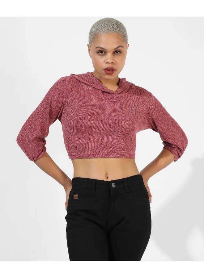 Campus Sutra Women's Pink Textured Regular Fit Top