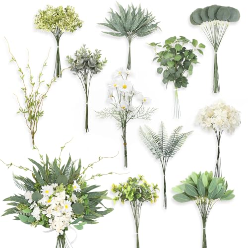 Cindeer Cindeer 125 Pcs 11 Kinds Artificial Greenery Spray Box Set Faux Greenery Stems and Flowers Bulk Fake Eucalyptus for  - Image 2