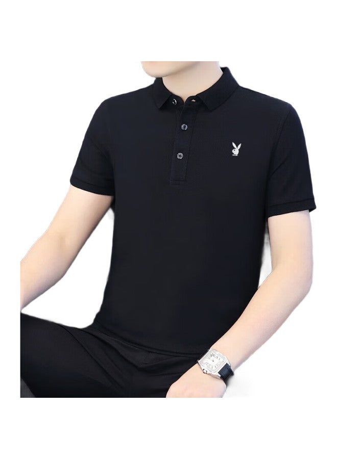 PLAYBOY Men'S Short-Sleeve T-Shirt, Summer Polo Undershirt, Turn-Down Collar, Business Casual Top, Men'S Clothing, Black, Xl - Image 3